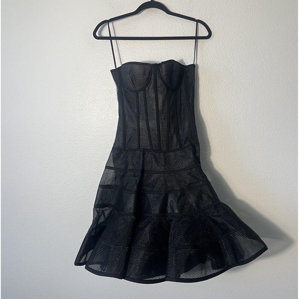 Bach Mai Short Bustier Mini Flounce Dress $2895 Black Size 12 Cocktail Designer